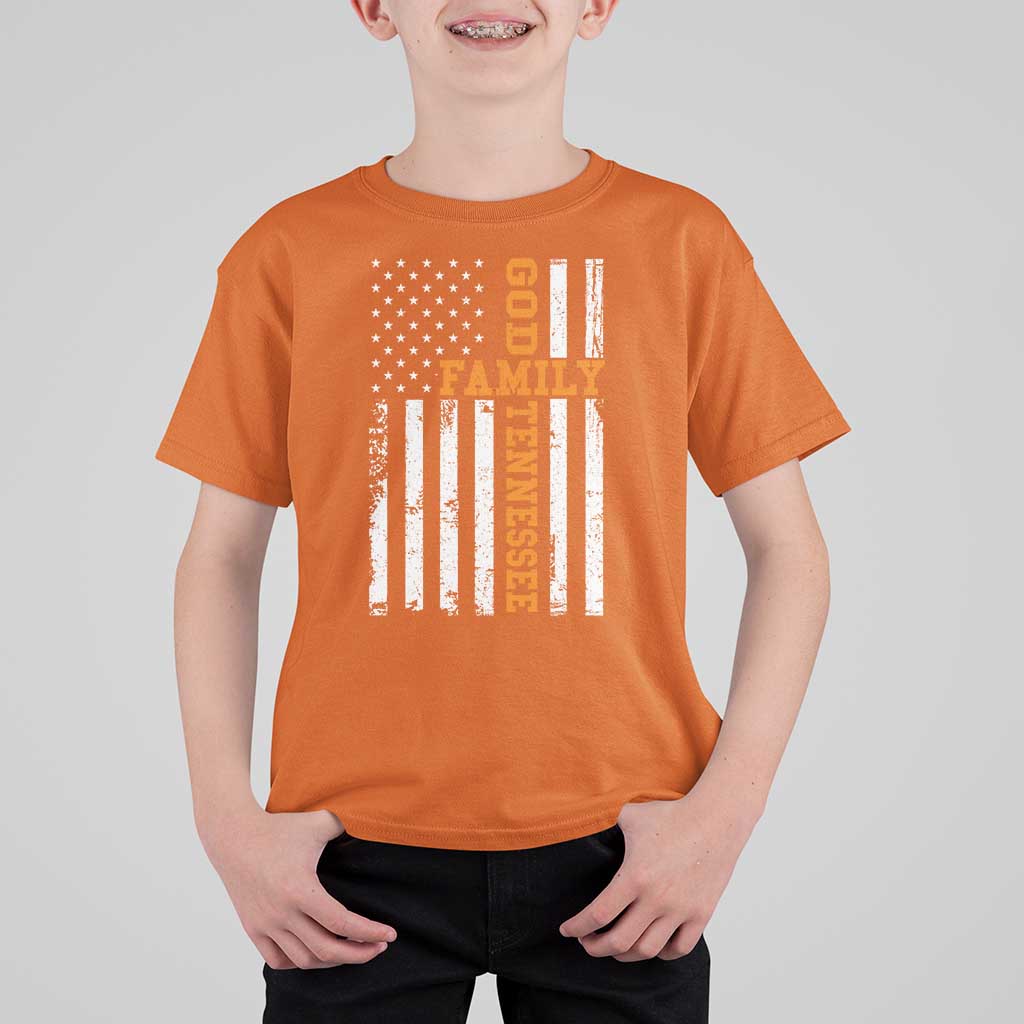 God Family Tennessee T Shirt For Kid TN Game Day Christian American Flag