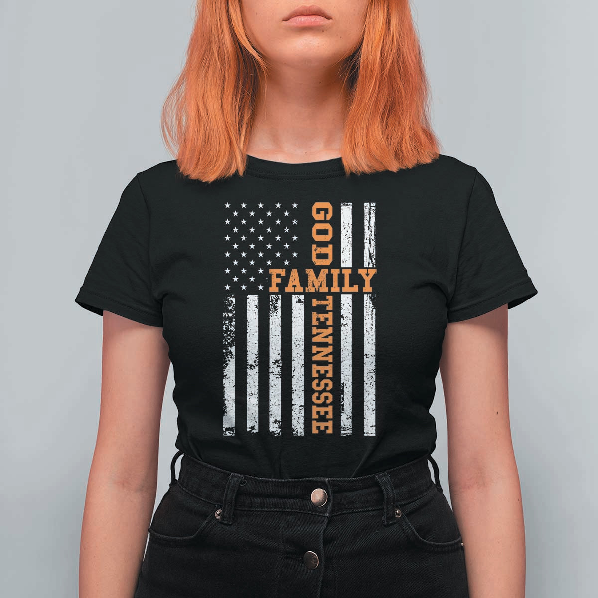 God Family Tennessee T Shirt For Women TN Game Day Christian American Flag