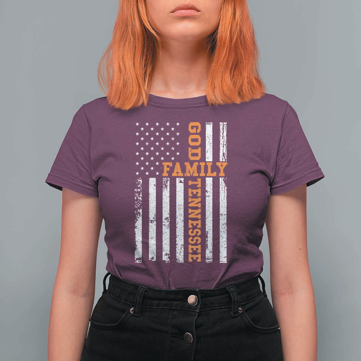 God Family Tennessee T Shirt For Women TN Game Day Christian American Flag