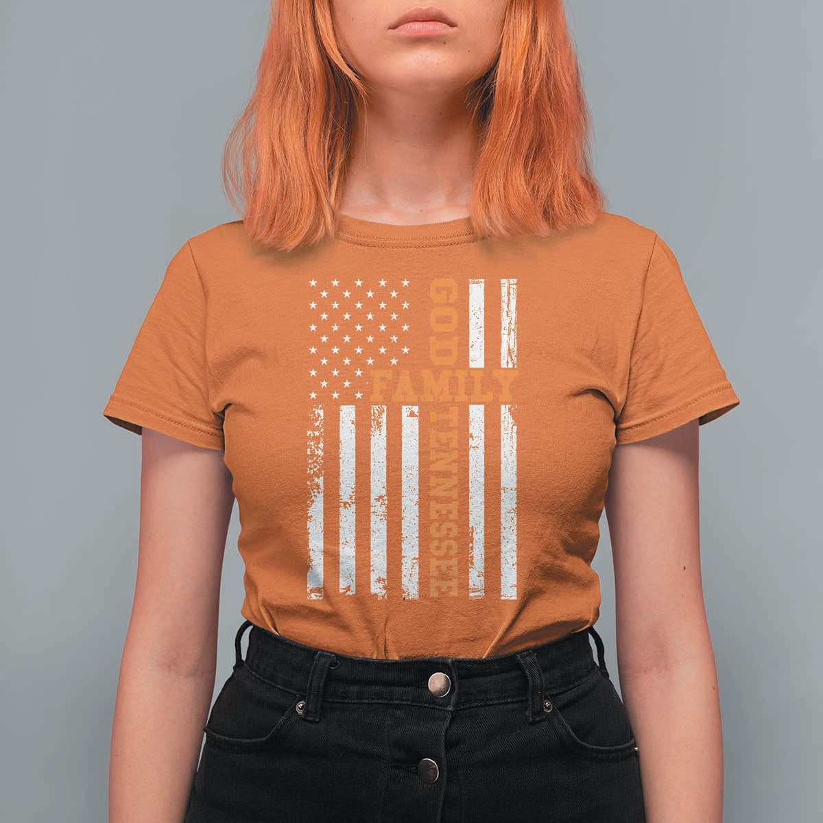 God Family Tennessee T Shirt For Women TN Game Day Christian American Flag