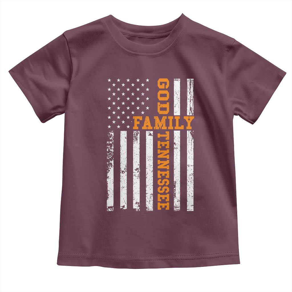 God Family Tennessee Toddler T Shirt TN Game Day Christian American Flag