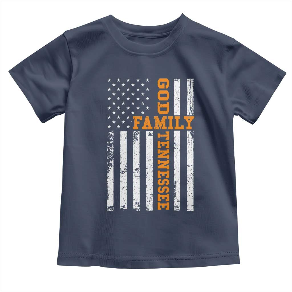 God Family Tennessee Toddler T Shirt TN Game Day Christian American Flag