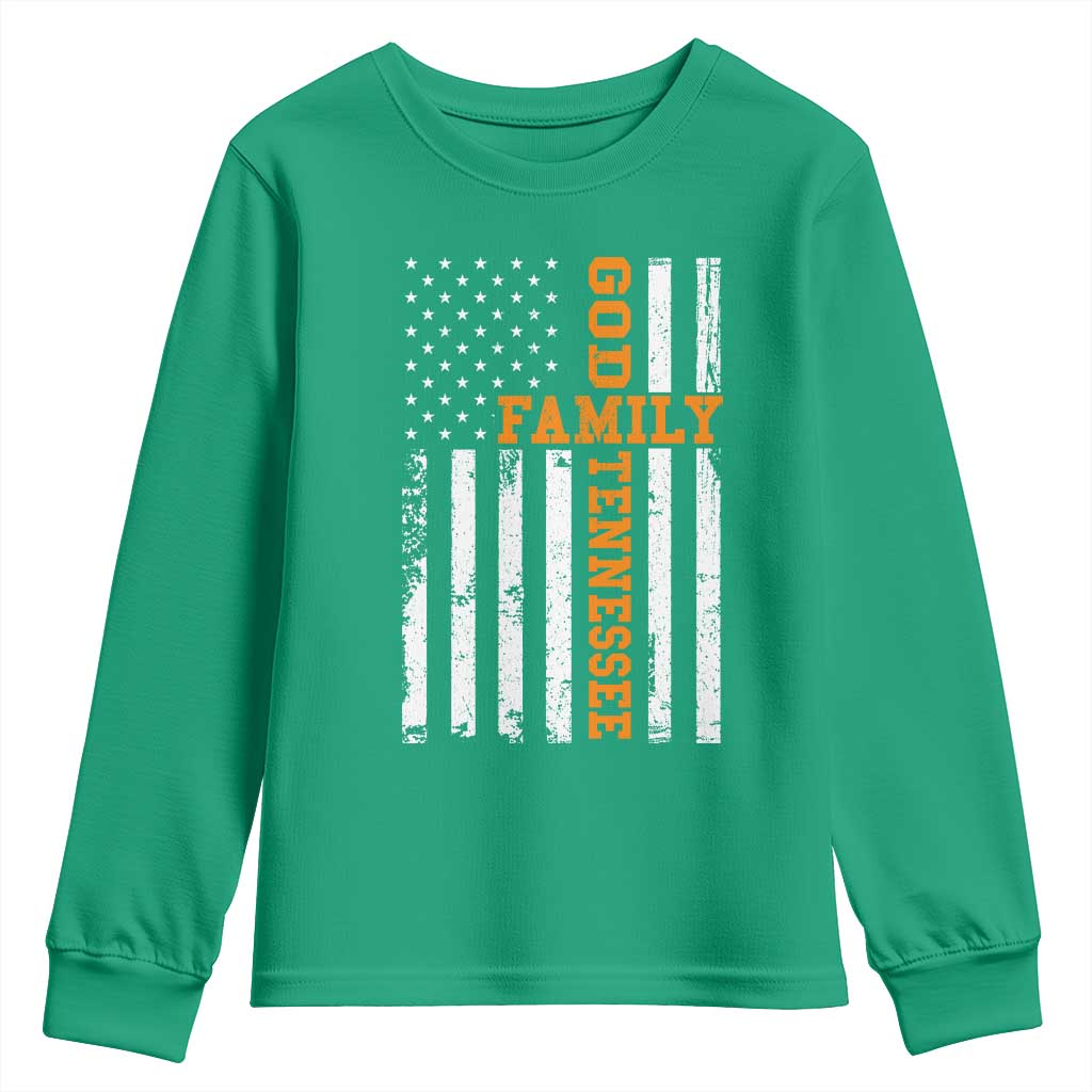 God Family Tennessee Youth Sweatshirt TN Game Day Christian American Flag