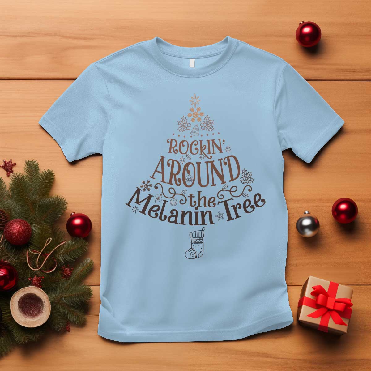 Christmas African American T Shirt Rockin' Around The Melanin Tree Xmas - Wonder Print Shop