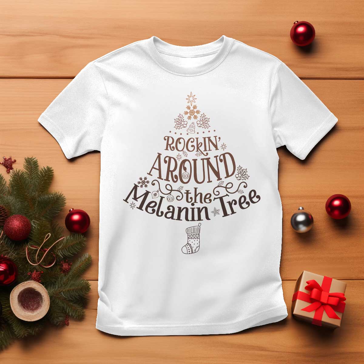 Christmas African American T Shirt Rockin' Around The Melanin Tree Xmas - Wonder Print Shop