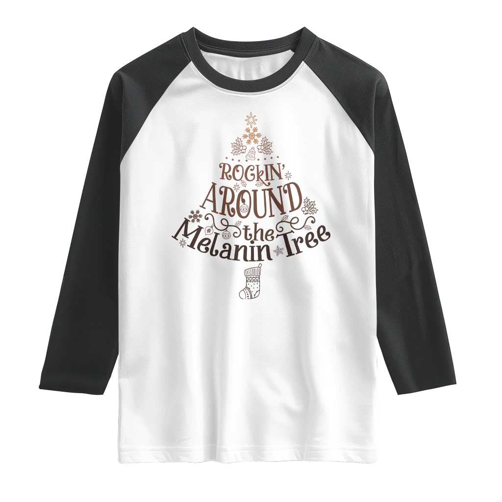 Christmas African American Raglan Shirt Rockin' Around The Melanin Tree Xmas - Wonder Print Shop