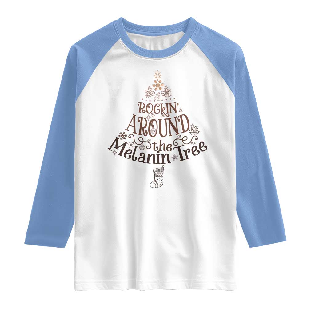 Christmas African American Raglan Shirt Rockin' Around The Melanin Tree Xmas - Wonder Print Shop