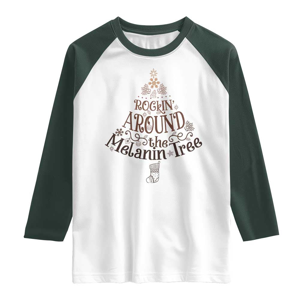 Christmas African American Raglan Shirt Rockin' Around The Melanin Tree Xmas - Wonder Print Shop
