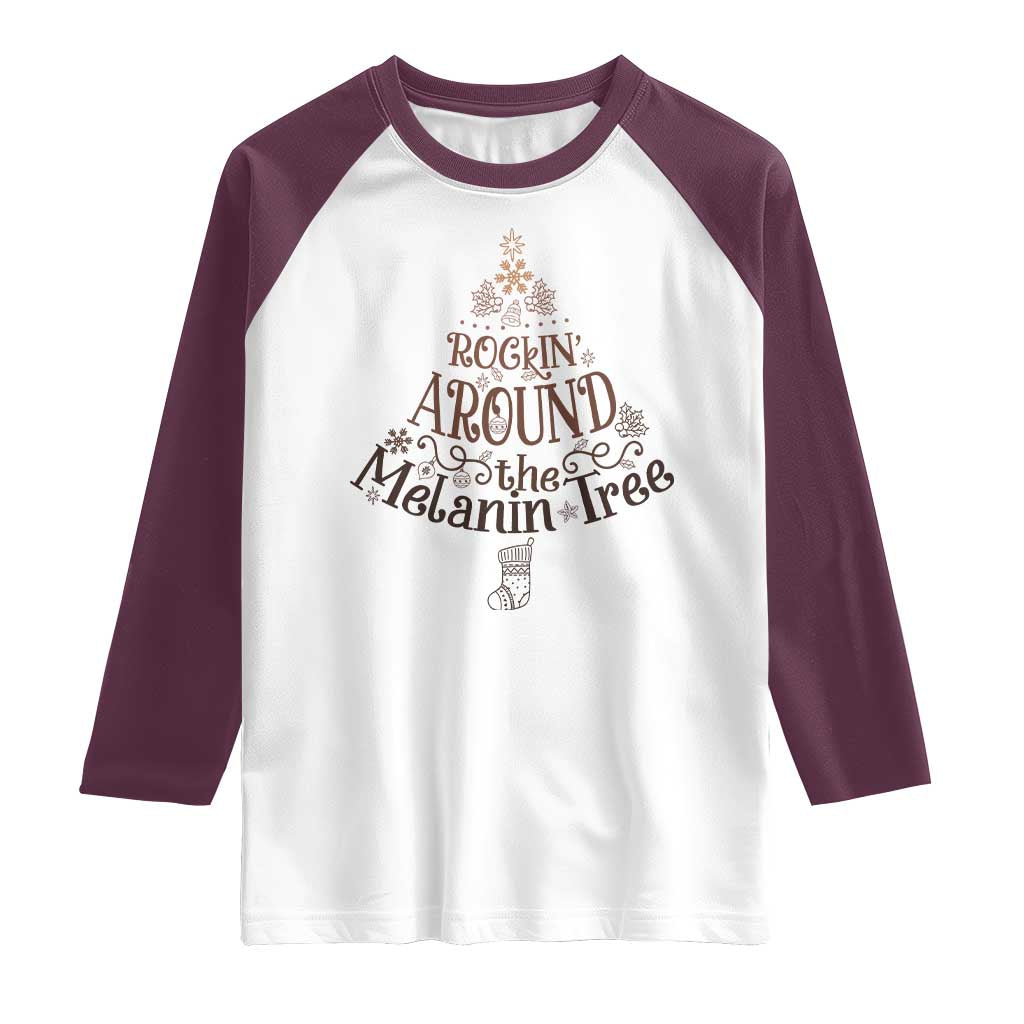 Christmas African American Raglan Shirt Rockin' Around The Melanin Tree Xmas - Wonder Print Shop