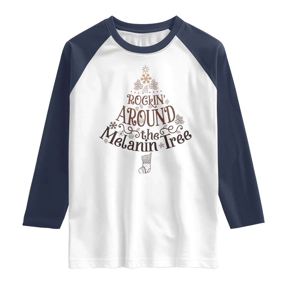 Christmas African American Raglan Shirt Rockin' Around The Melanin Tree Xmas - Wonder Print Shop