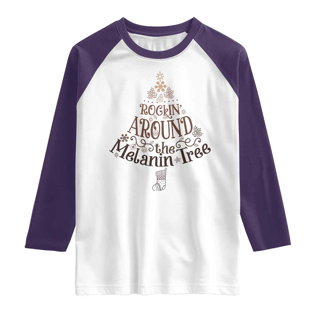 Christmas African American Raglan Shirt Rockin' Around The Melanin Tree Xmas - Wonder Print Shop