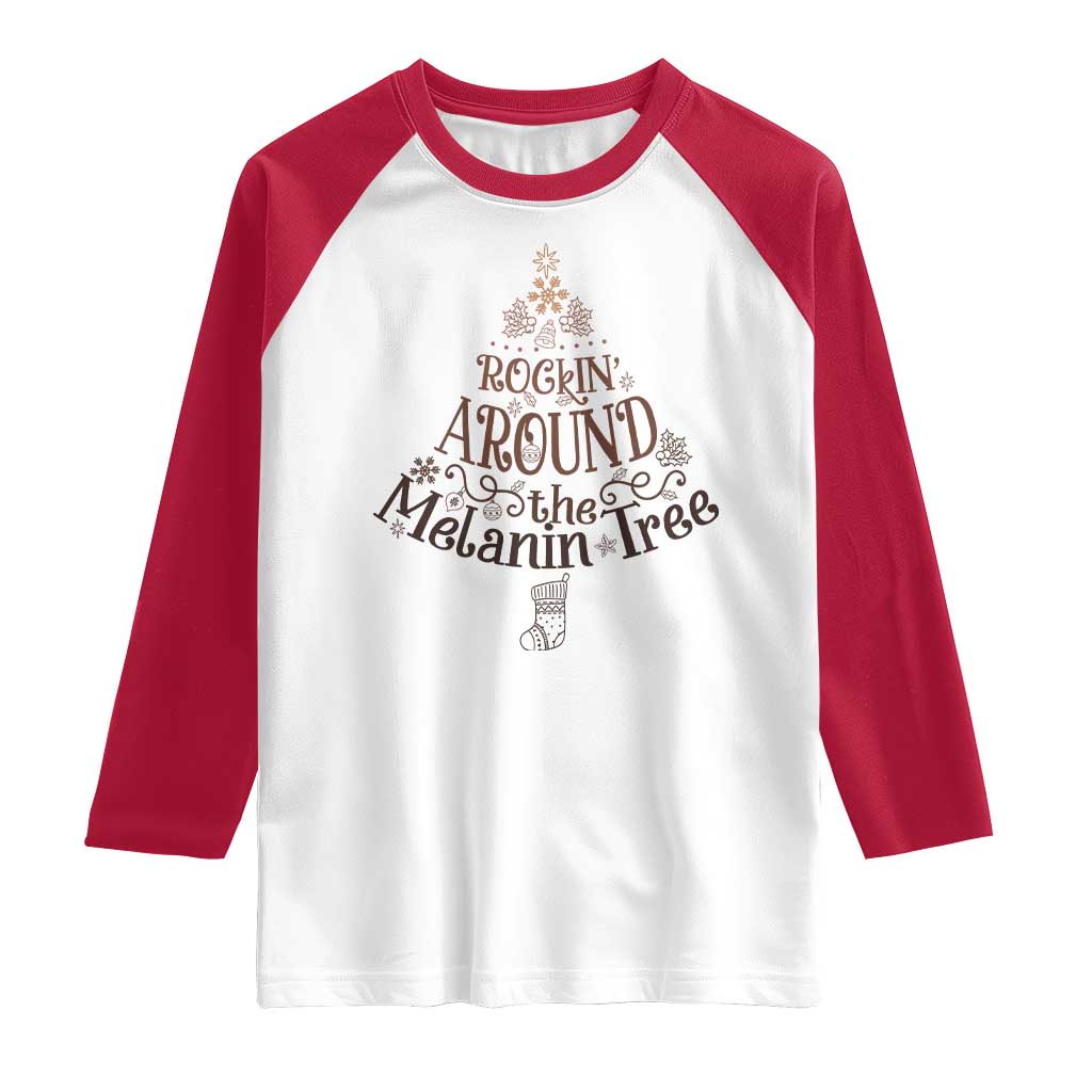Christmas African American Raglan Shirt Rockin' Around The Melanin Tree Xmas - Wonder Print Shop