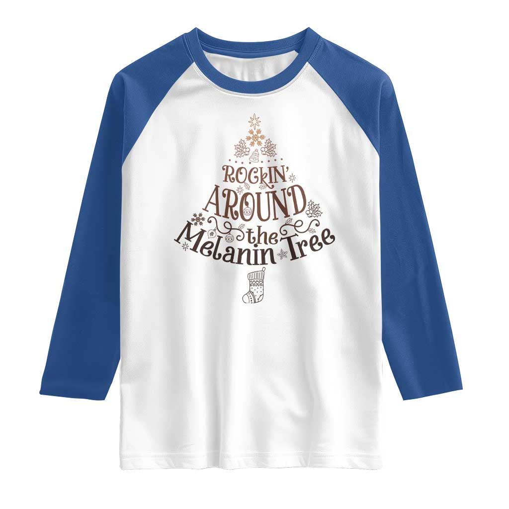 Christmas African American Raglan Shirt Rockin' Around The Melanin Tree Xmas - Wonder Print Shop