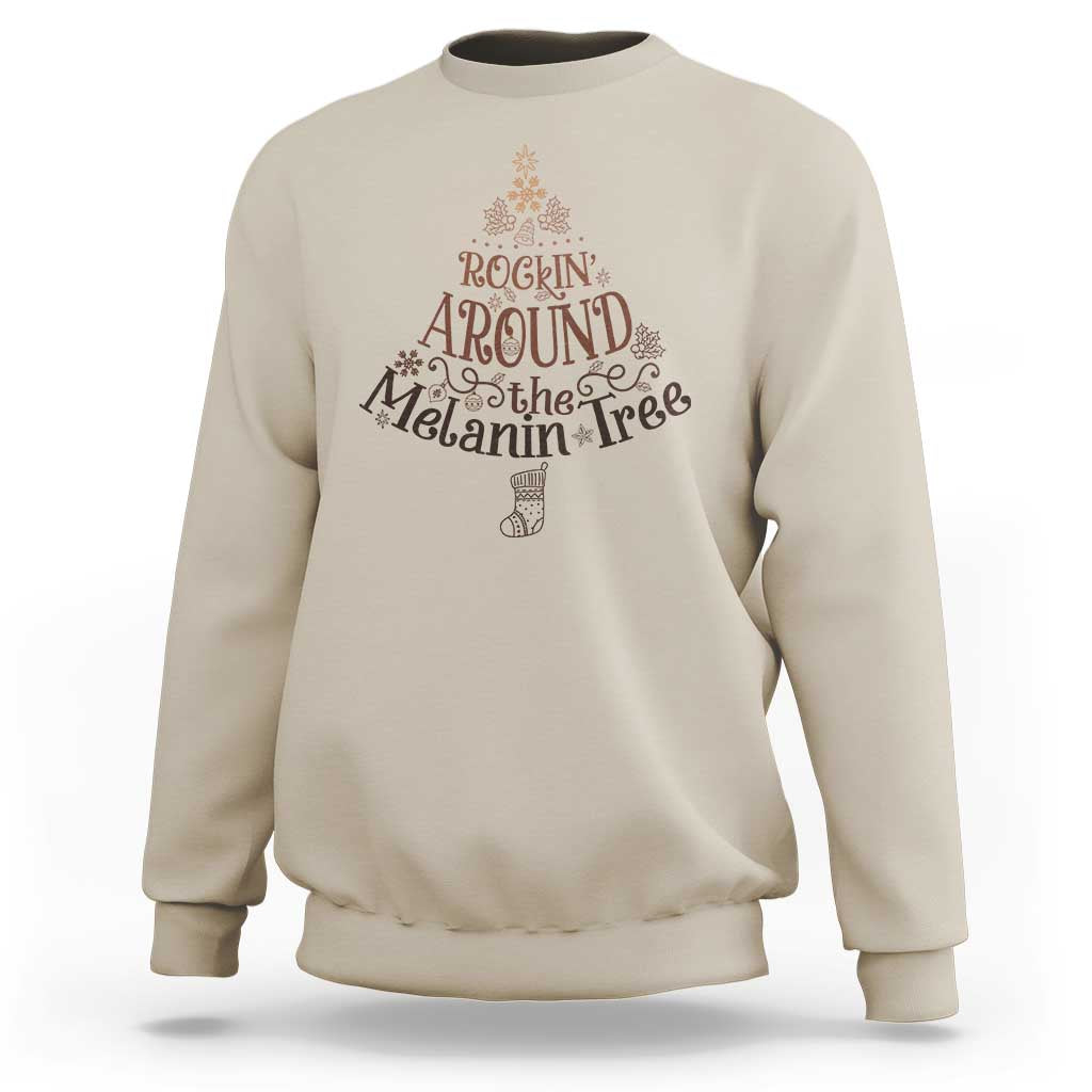 Christmas African American Sweatshirt Rockin' Around The Melanin Tree Xmas - Wonder Print Shop