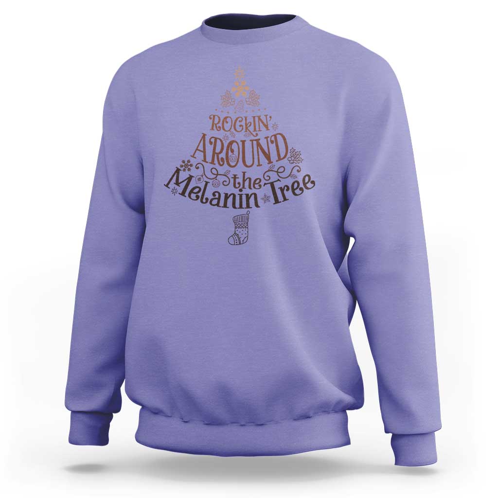 Christmas African American Sweatshirt Rockin' Around The Melanin Tree Xmas - Wonder Print Shop