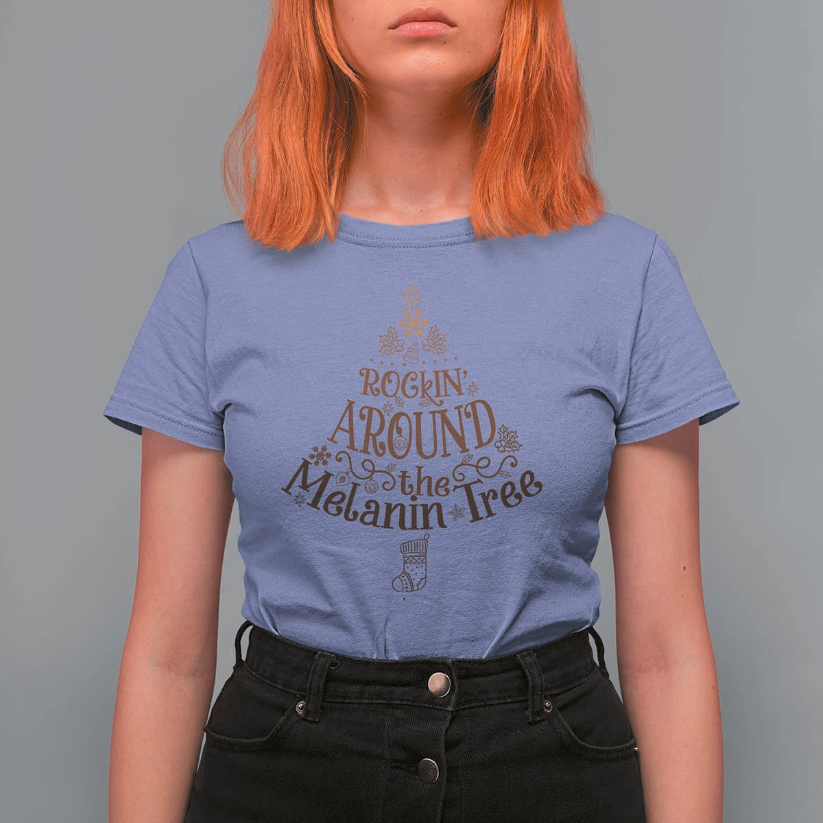 Christmas African American T Shirt For Women Rockin' Around The Melanin Tree Xmas - Wonder Print Shop