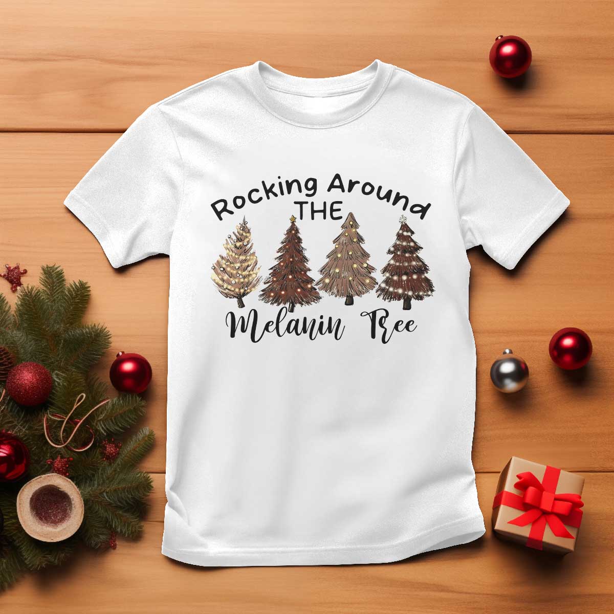 Christmas African American T Shirt Rocking Around The Melanin Tree Xmas Tree - Wonder Print Shop