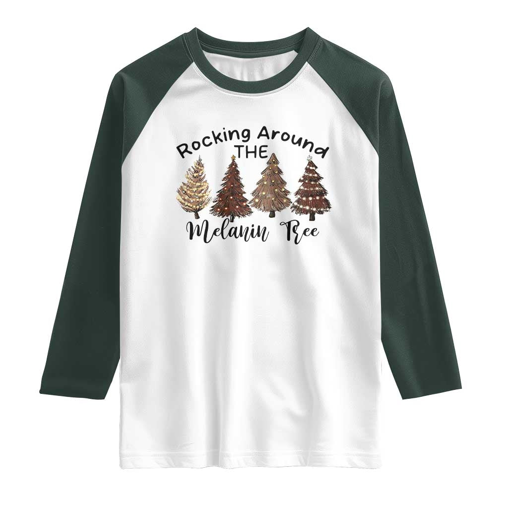 Christmas African American Raglan Shirt Rocking Around The Melanin Tree Xmas Tree - Wonder Print Shop