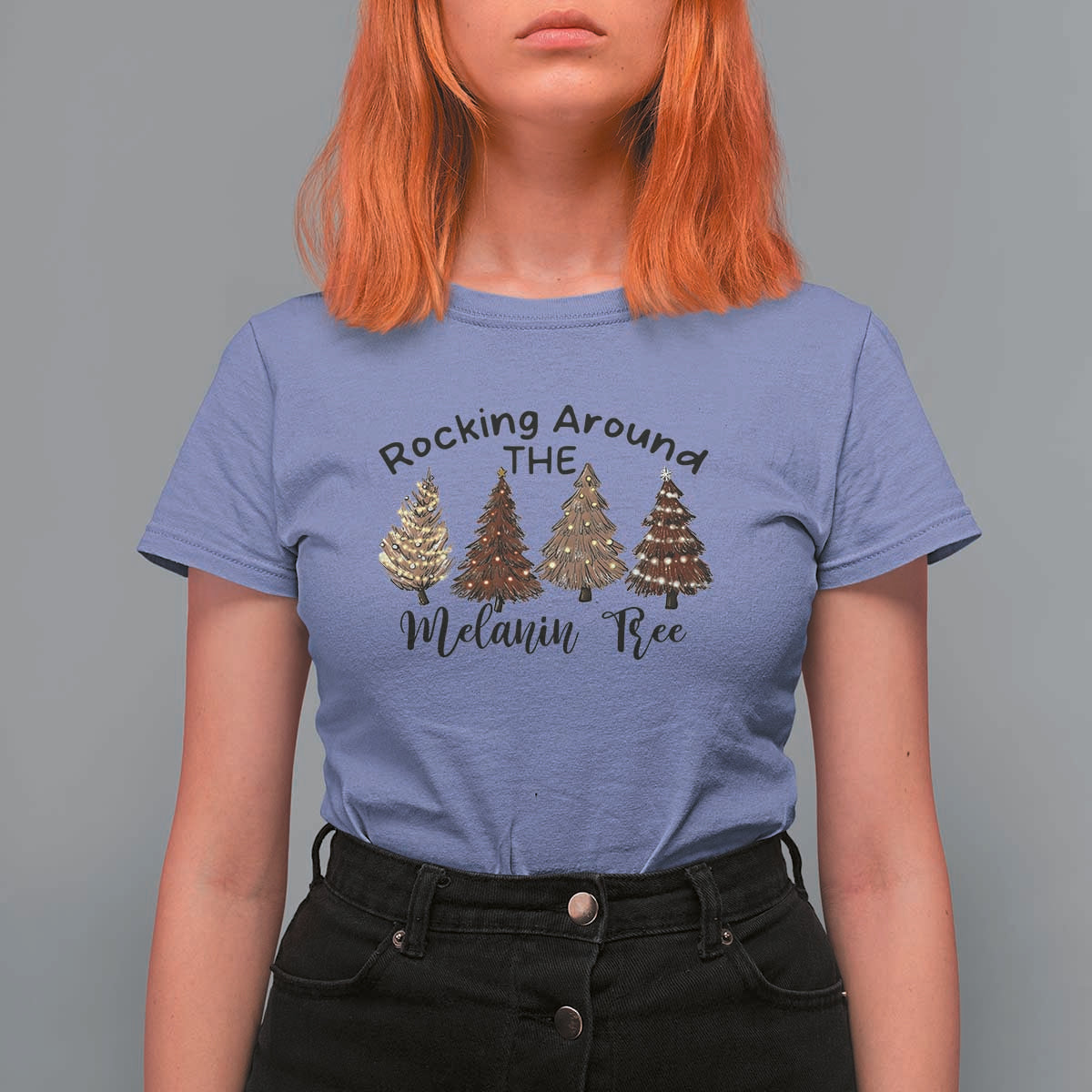 Christmas African American T Shirt For Women Rocking Around The Melanin Tree Xmas Tree - Wonder Print Shop
