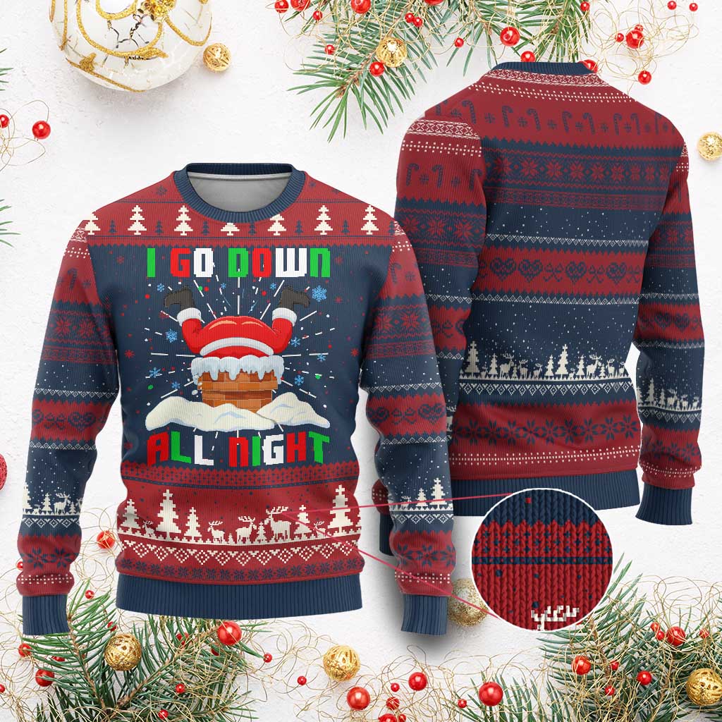 Funny Xmas Ugly Christmas Sweater I Go Down All Night Santa Chimney - Wonder Print Shop