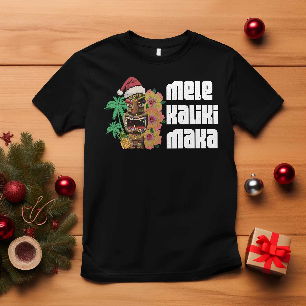 Christmas In Hawaii T Shirt Mele Kalikimaka Tiki Hibiscus Flower Santa Hat - Wonder Print Shop