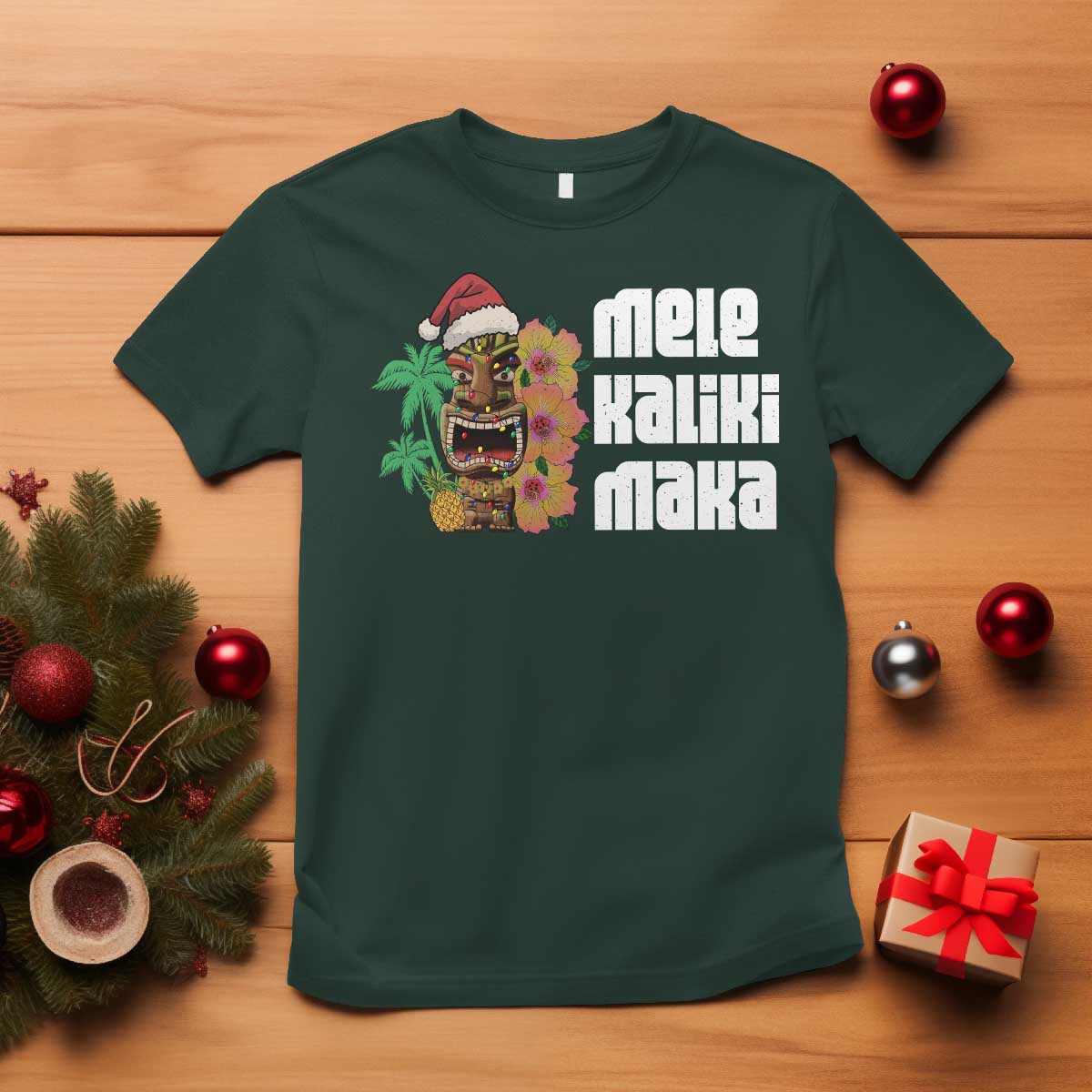 Christmas In Hawaii T Shirt Mele Kalikimaka Tiki Hibiscus Flower Santa Hat - Wonder Print Shop