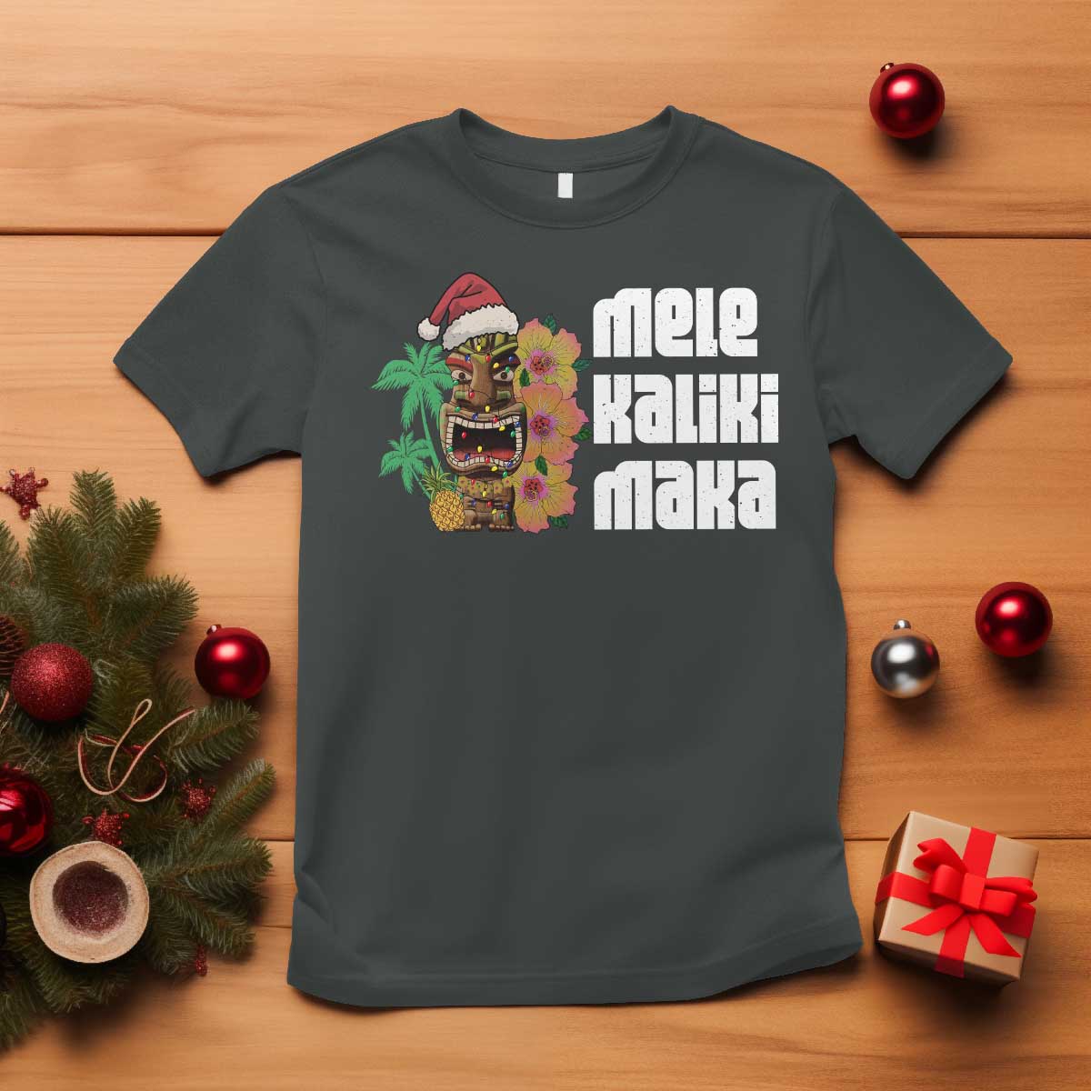 Christmas In Hawaii T Shirt Mele Kalikimaka Tiki Hibiscus Flower Santa Hat - Wonder Print Shop