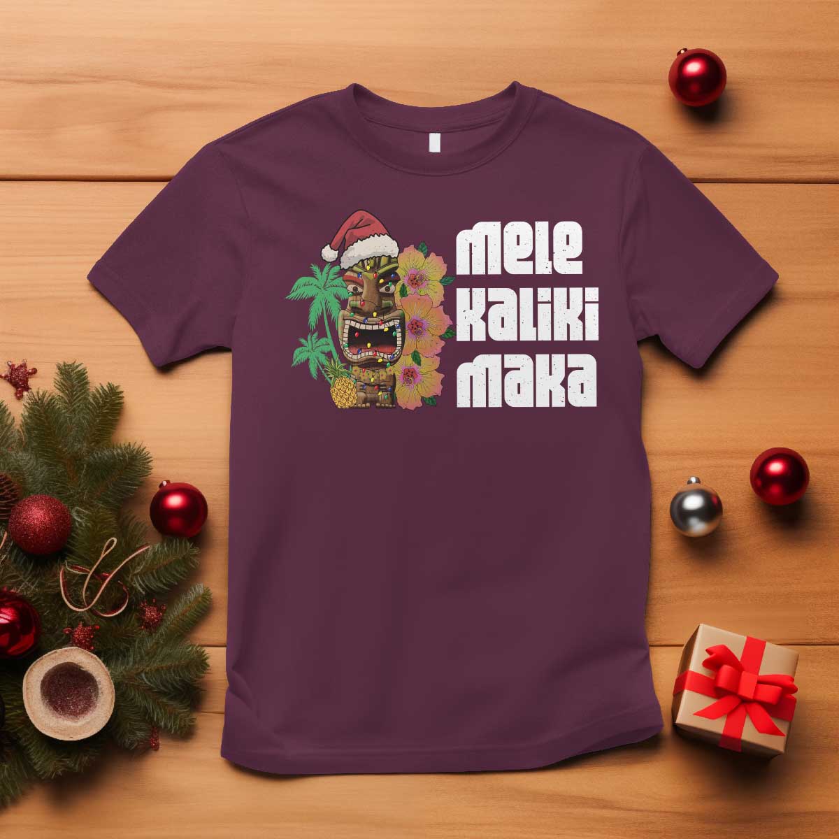 Christmas In Hawaii T Shirt Mele Kalikimaka Tiki Hibiscus Flower Santa Hat - Wonder Print Shop
