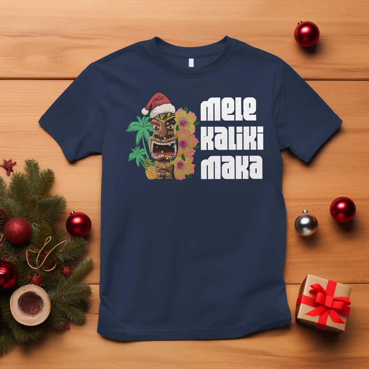 Christmas In Hawaii T Shirt Mele Kalikimaka Tiki Hibiscus Flower Santa Hat - Wonder Print Shop