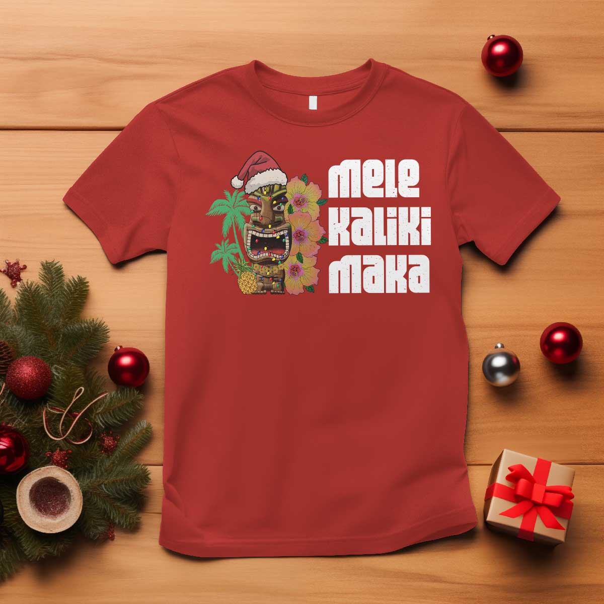 Christmas In Hawaii T Shirt Mele Kalikimaka Tiki Hibiscus Flower Santa Hat - Wonder Print Shop