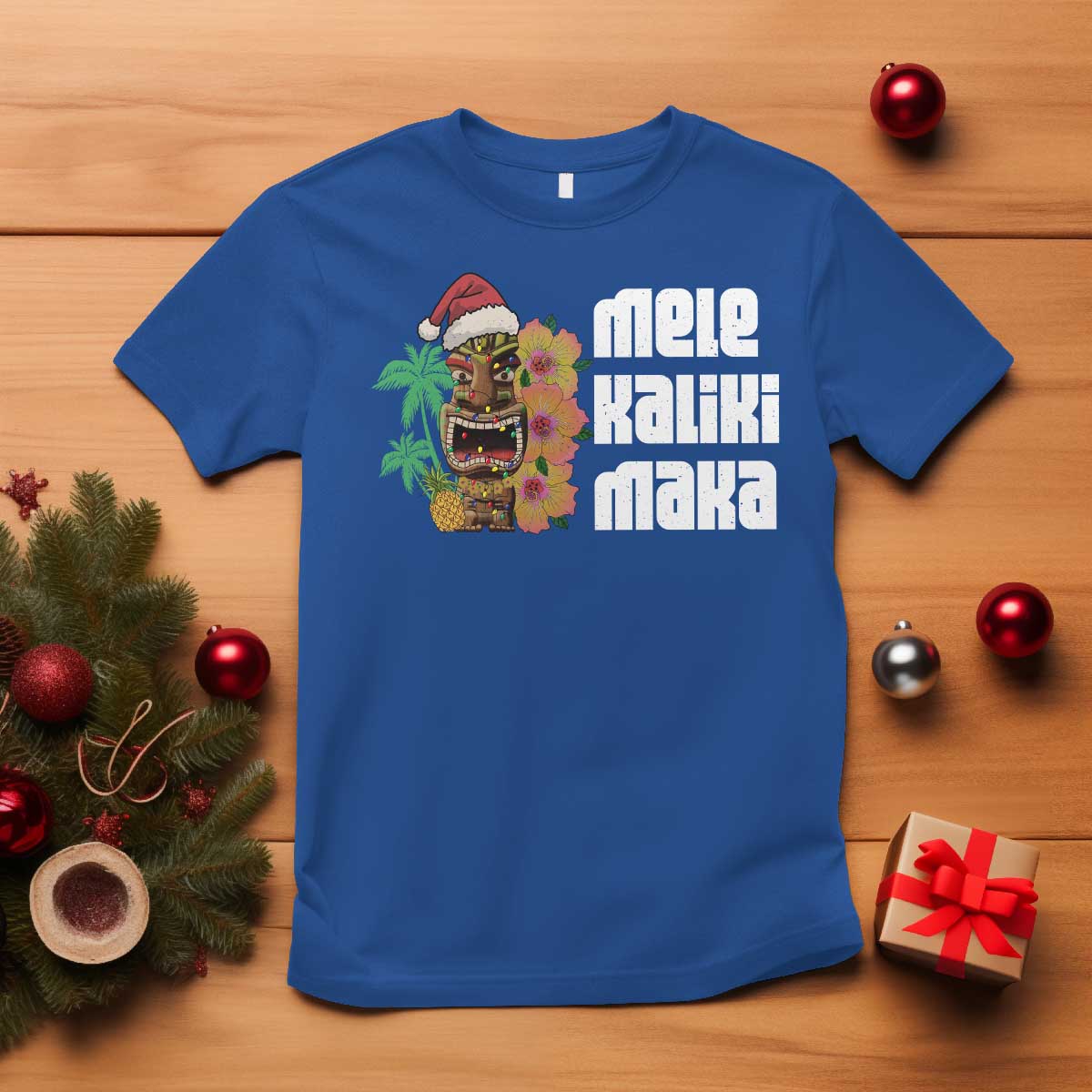 Christmas In Hawaii T Shirt Mele Kalikimaka Tiki Hibiscus Flower Santa Hat - Wonder Print Shop
