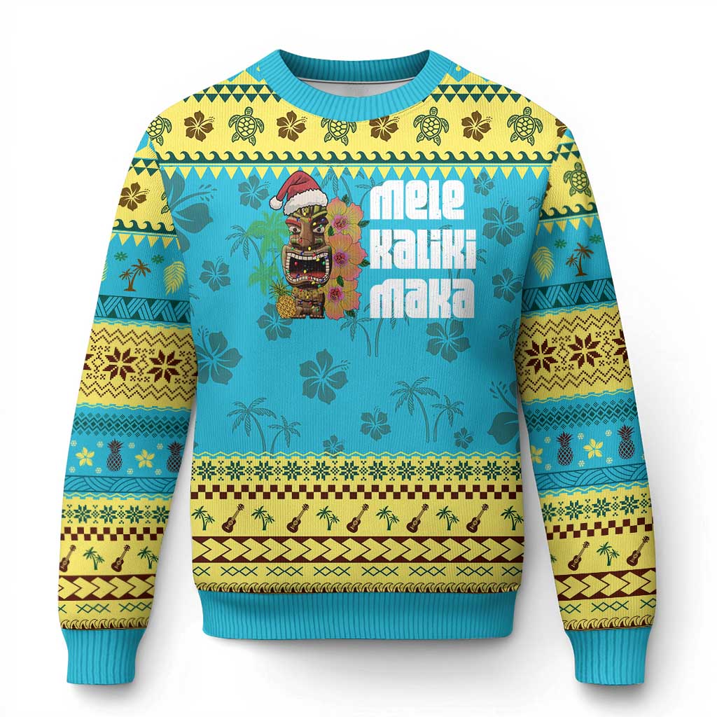 Xmas In Hawaii Ugly Christmas Sweater Mele Kalikimaka Tiki Hibiscus Flower Santa Hat - Wonder Print Shop