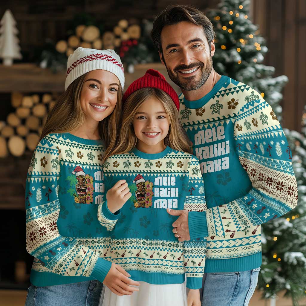 Xmas In Hawaii Ugly Christmas Sweater Mele Kalikimaka Tiki Hibiscus Flower Santa Hat - Wonder Print Shop