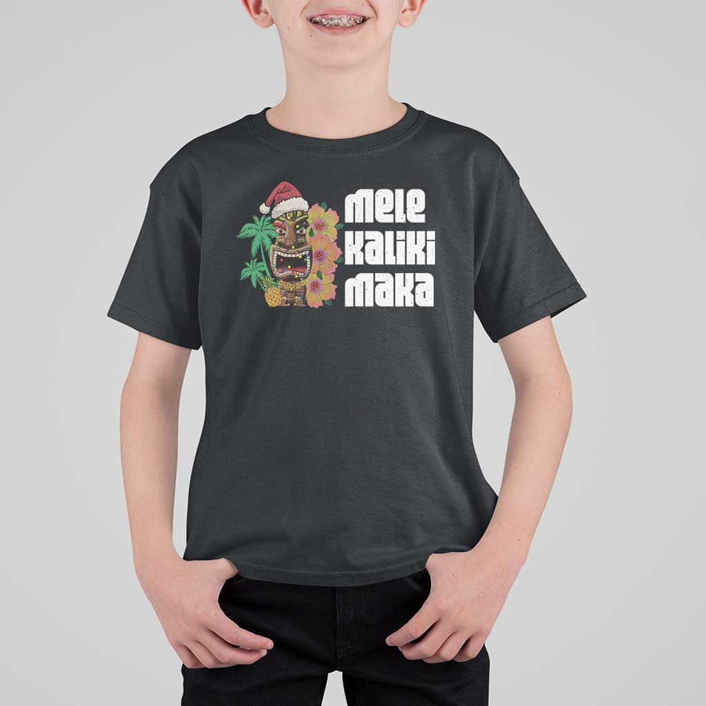 Christmas In Hawaii T Shirt For Kid Mele Kalikimaka Tiki Hibiscus Flower Santa Hat - Wonder Print Shop
