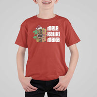 Christmas In Hawaii T Shirt For Kid Mele Kalikimaka Tiki Hibiscus Flower Santa Hat - Wonder Print Shop