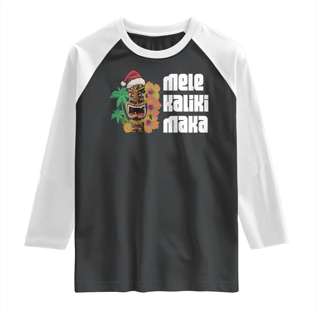 Christmas In Hawaii Raglan Shirt Mele Kalikimaka Tiki Hibiscus Flower Santa Hat - Wonder Print Shop