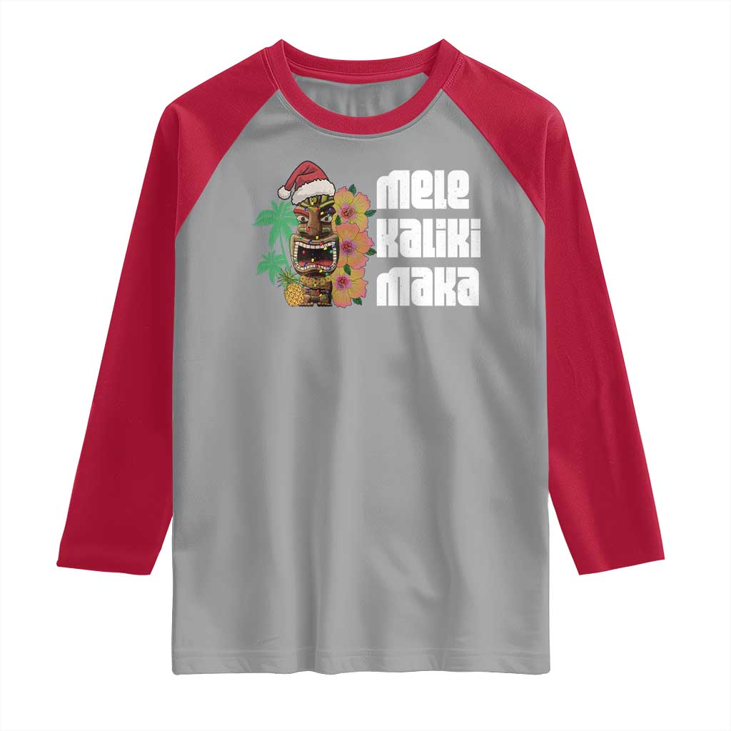 Christmas In Hawaii Raglan Shirt Mele Kalikimaka Tiki Hibiscus Flower Santa Hat - Wonder Print Shop