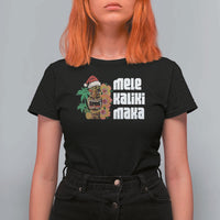 Christmas In Hawaii T Shirt For Women Mele Kalikimaka Tiki Hibiscus Flower Santa Hat - Wonder Print Shop