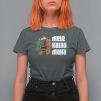 Christmas In Hawaii T Shirt For Women Mele Kalikimaka Tiki Hibiscus Flower Santa Hat - Wonder Print Shop