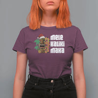 Christmas In Hawaii T Shirt For Women Mele Kalikimaka Tiki Hibiscus Flower Santa Hat - Wonder Print Shop