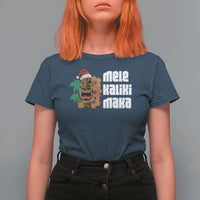Christmas In Hawaii T Shirt For Women Mele Kalikimaka Tiki Hibiscus Flower Santa Hat - Wonder Print Shop