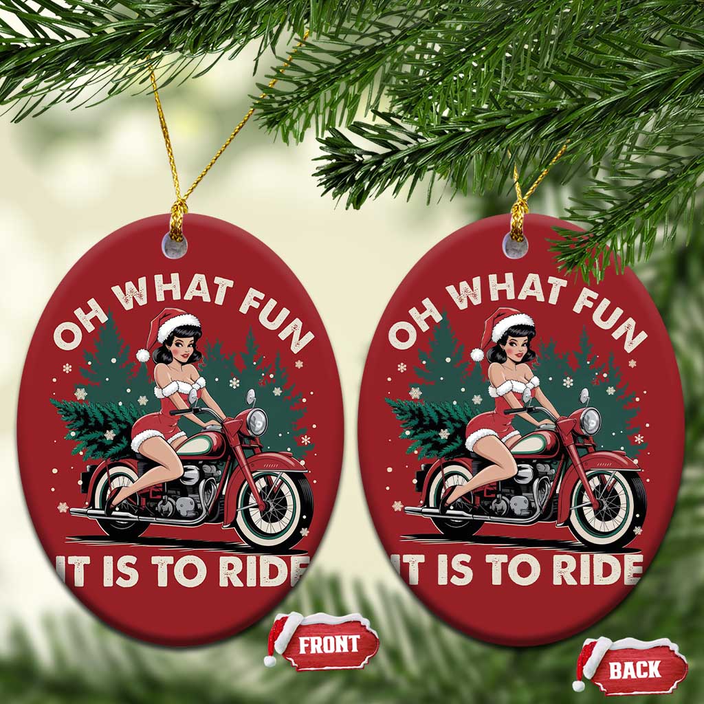 Funny Xmas Motorbike Christmas Ornament Oh What Fun It Is To Ride Female Santa Biker - Wonder Print Shop