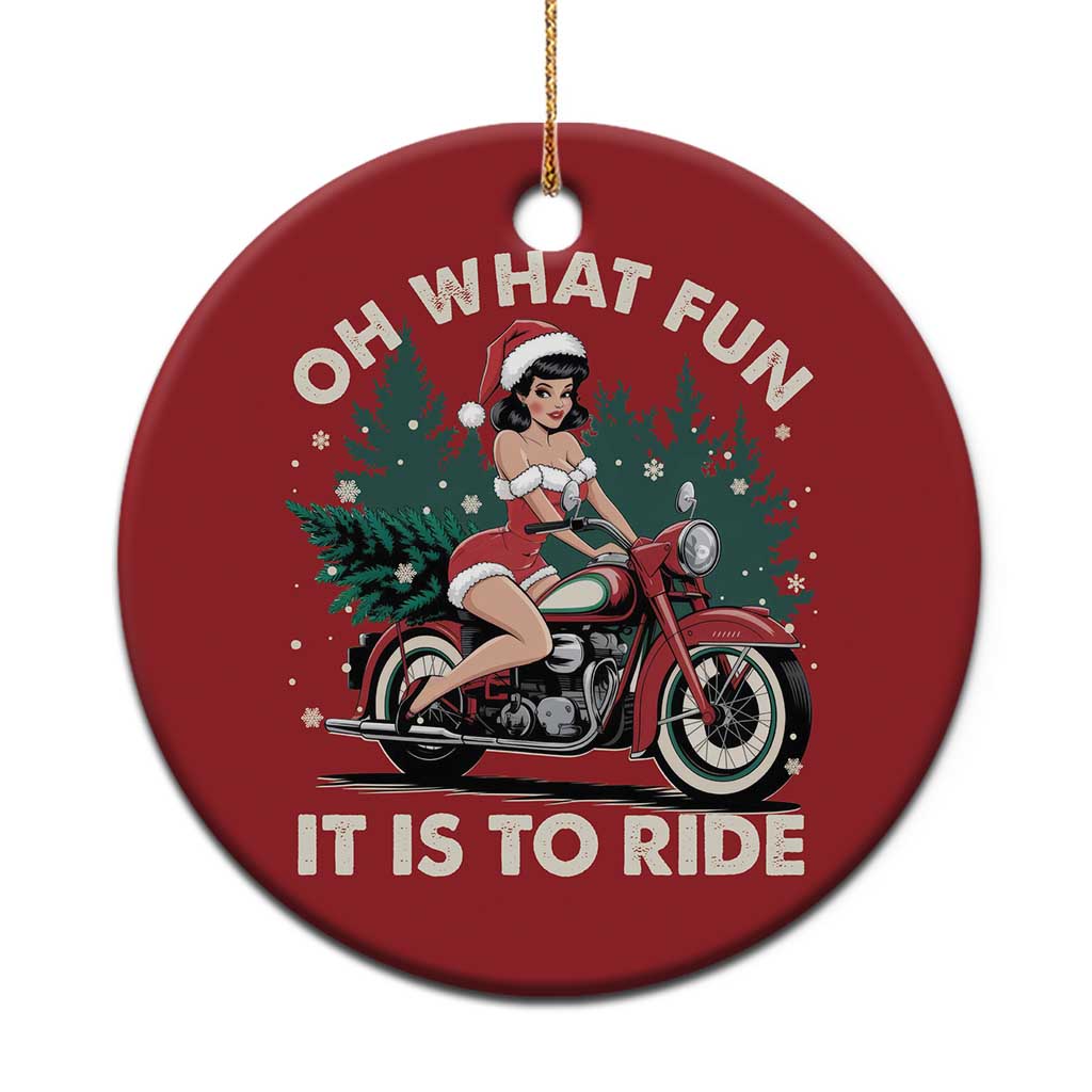 Funny Xmas Motorbike Christmas Ornament Oh What Fun It Is To Ride Female Santa Biker - Wonder Print Shop