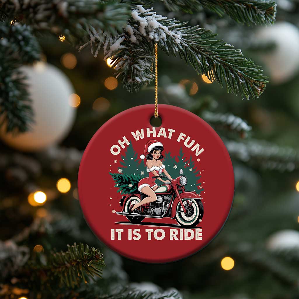 Funny Xmas Motorbike Christmas Ornament Oh What Fun It Is To Ride Female Santa Biker - Wonder Print Shop