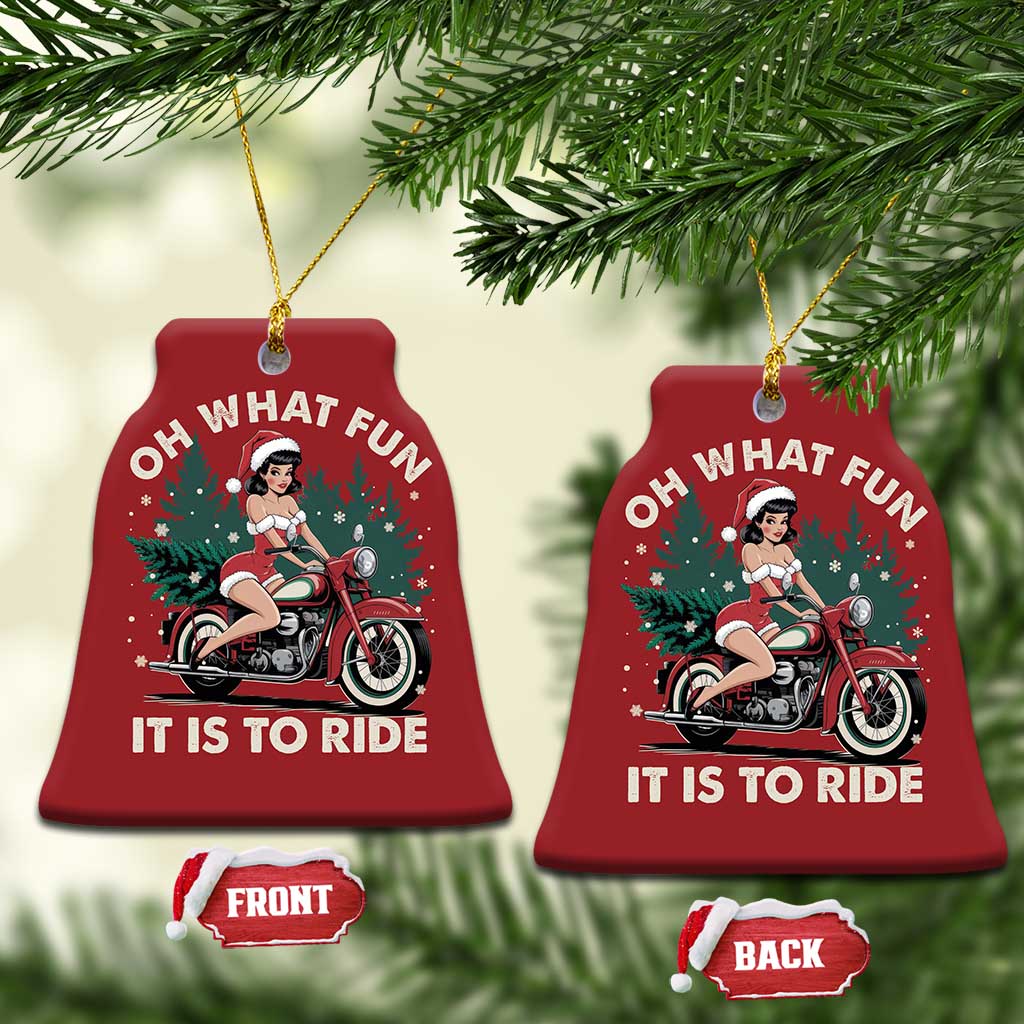 Funny Xmas Motorbike Christmas Ornament Oh What Fun It Is To Ride Female Santa Biker - Wonder Print Shop