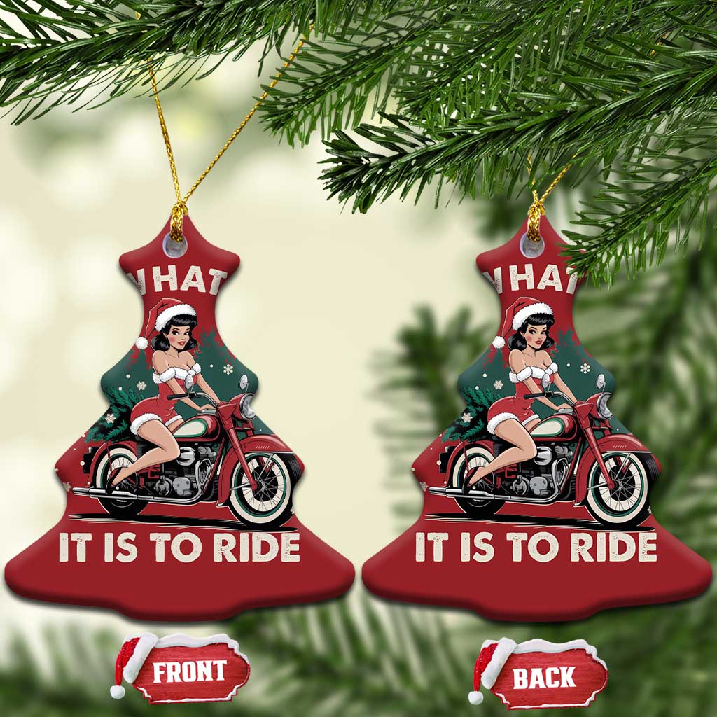 Funny Xmas Motorbike Christmas Ornament Oh What Fun It Is To Ride Female Santa Biker - Wonder Print Shop