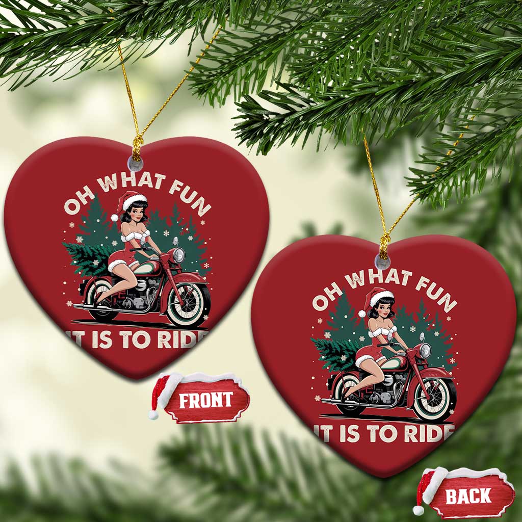 Funny Xmas Motorbike Christmas Ornament Oh What Fun It Is To Ride Female Santa Biker - Wonder Print Shop