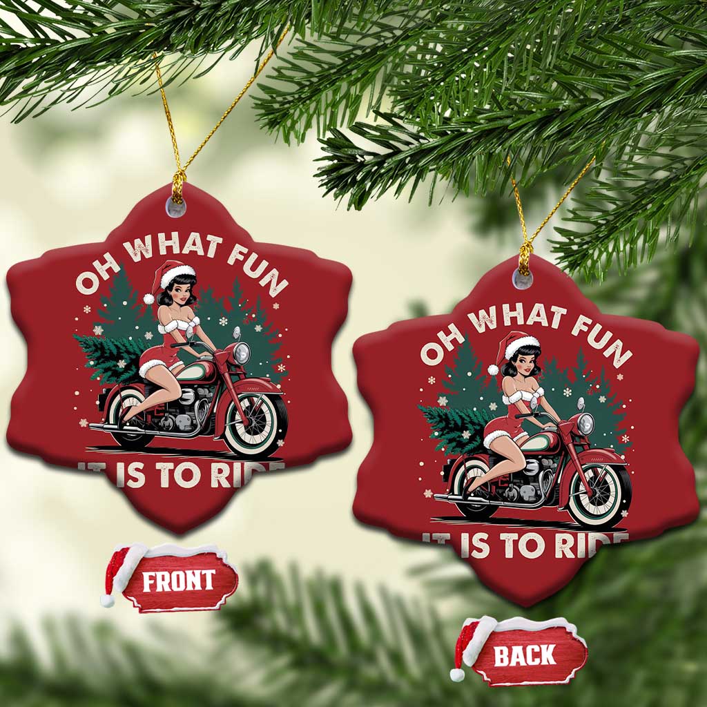 Funny Xmas Motorbike Christmas Ornament Oh What Fun It Is To Ride Female Santa Biker - Wonder Print Shop