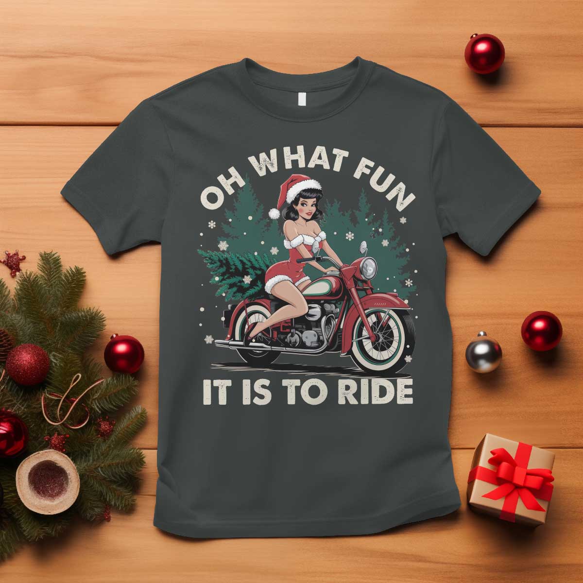 Funny Christmas Motorbike T Shirt Oh What Fun It Is To Ride Female Santa Biker - Wonder Print Shop