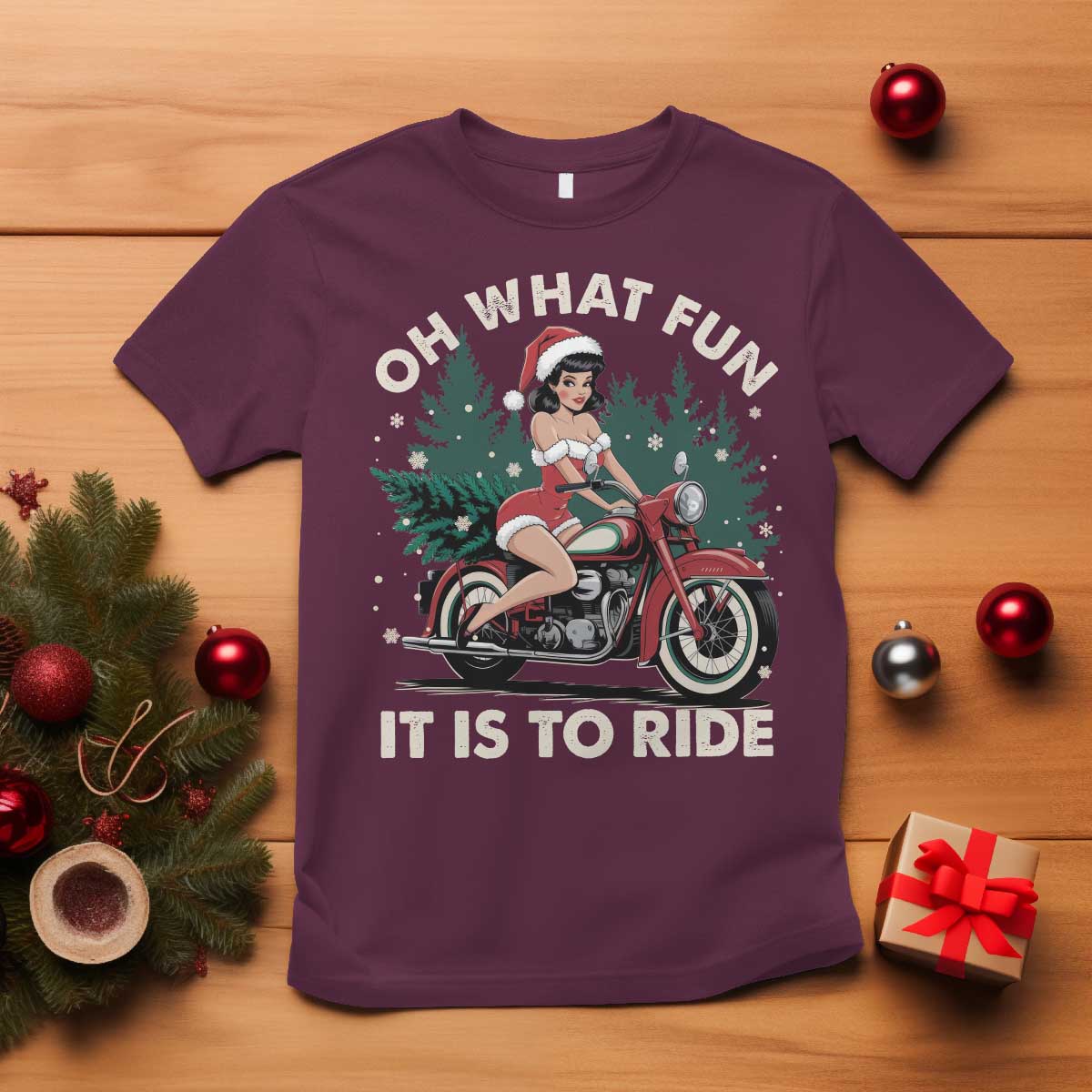 Funny Christmas Motorbike T Shirt Oh What Fun It Is To Ride Female Santa Biker - Wonder Print Shop